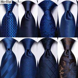 Neck Ties Hi-Tie Navy Blue Solid Paisley Silk Wedding Tie For Men Hanky Cufflink Mens Necktie Set Business Party New Design DropshippingL231215