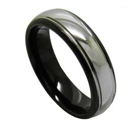 Vintage 6mm Width Black Rings for Men Tungsten Wedding Band Dome Band High Polished Silver Colour Outside 6-131323j