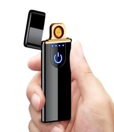 Electric Lighter Rechargeable Touch Induction USB Ultra-thin Lighter Portable Windproof Creative Smoking Accessories Gadgets for Men9830952