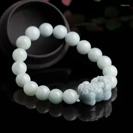 Strand Natural Myanmar A-grade Jade Attracting Wealth Pixiu Hand String Beads Bracelet Women's Jewelry Ware