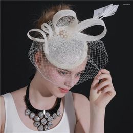 Ivory Bridal Veils Wedding Fascinator Accessory Hats Sinamay Chapeau Women's Fedora Female Ladies Elegant Occasion Race Headwear