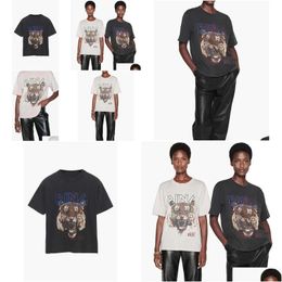 Womens T-Shirt 2023Ss Print Vintage T Shirt Stir-Fry Color Wash Water Tee Snowflake Short-Sleeved Women Designer Summer Tops Drop Deli Dhxgv