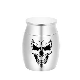 Skull Face Shaped Engraving Pendant Small Cremation Ashes Urns Aluminium Alloy Urn Funeral Casket Fashion Keepsake 30x40mm240i