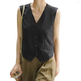 Women's Vests Vest Women Short Button Front V Neck Suit Waistcoat Sleeveless Jacket Spring Summer