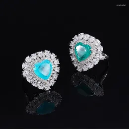 Cluster Rings S925 Silver Imitation Wood Green Emerald Palaiba Heart Full Diamond Ring 12