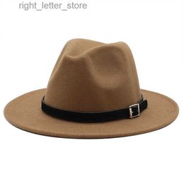 Wide Brim Hats Bucket Hats New Black white yellow Men Wool Fedora Hat Wide Brim Women Imitation Woollen Ladies Fedoras Jazz Hat Belt Caps Bowler Felt Hats YQ231215