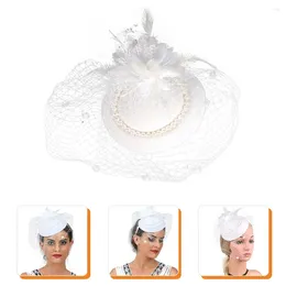 Bandanas Mesh Pearl Hat Bride Wedding Women Headdress Banquet Headwear Veils Brides Small Miss White Lace Top