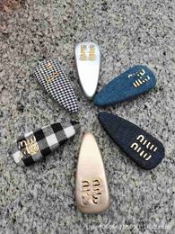 Hair Clips & Barrettes Designer 23 Autumn/Winter New Product Thousand Bird Chequered Denim Checkerboard Hairpin Women's Hairpin Triangle 9ZLC