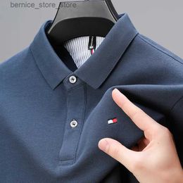 Men's Polos New Autumn Style Men's Long-sleeved T-shirt Double-sided Pearl Cotton Middle-aged Young Long-sleeved POLO Shirt Men Clothing Q231215