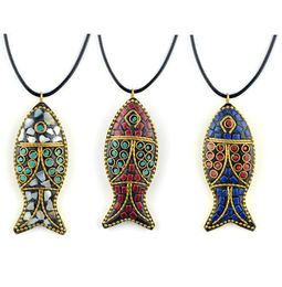 Pretty necklaces fashion evade fish ethnic necklacestones vintage plate Nepal jewelryhandmade sanwoods vintage bodhi pendants ne7933186