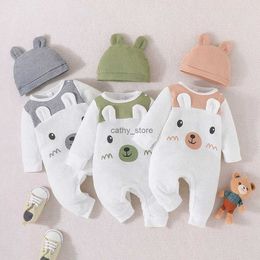 Rompers Baby Unisex Boy Girl Newborn Onesies Romper 0-18 Months Toddler Clothing Infant Long Sleeve Cartoon Cute Bear Ears Hat JumpsuitL231114