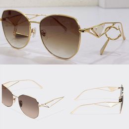 Sunglasses with Triangle Logo Designer Mens Womens New Silver Hollow Triangle Legs Gradient Gold Lens UV400 Modern Fashion Sunglasses with Box SPA57Y