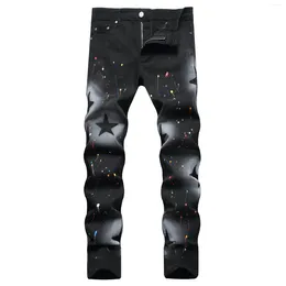 Men's Jeans Micro-elastic Small Foot Hand-painted Gun Spray Five-pointed Star Colour Paint Stretch Straight Leg Men