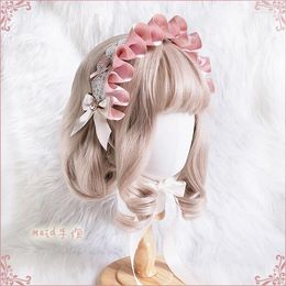 Cute Handmade Pink Bonnet Headwear Fake Bnt Headband Hairband Hair Ribbon Lolita Lace Sweet Elegant Children Daily