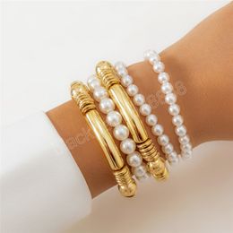 Creative Imitation Pearl Chain Bracelets for Women Trendy Goth Bamboo Elastic Strand Beads Bangles Friends Hand Jewelry