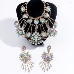 Necklace Earrings Set Rhinestones Irregular AB Water Drop Tassel For Women Party Earring Exaggerated Jewellery Accessories