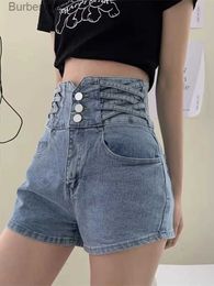 Women's Shorts Feynzz's ultra-high waist denim shorts women's summer new thin elastic ins net red a-line hot pants tide summer thin sectionL231215