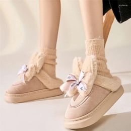 Slippers Women Ear Bowknot Cotton Winter Outdoor Thick Warm Plush Slipper Furry Sandals Indoor Slides