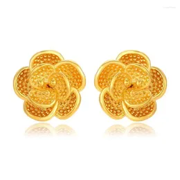 Stud Earrings Wholesale Price---(3pairs/lot) Pure Gold Plated Stereoscopic Flowers For Women Fashion Jewellery Nickel Free