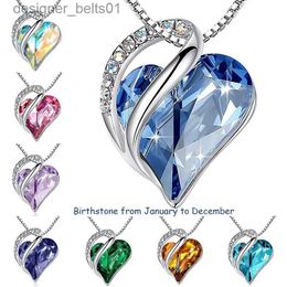 Pendant Necklaces Heart Crystals Pendant Necklace January To December Silver Plated Birthstone Jewellery for Women Blue Crystal Choker NecklaceL231215