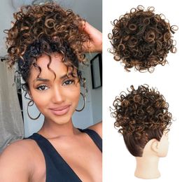 Synthetic Wigs Messy Bun Hair Piece 60g Elastic Drawstring Loose Wave Curly Buns For Women Dark Brown 231215