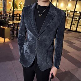 Men's Suits Blazers Men Business Blazers Velvet Formal Suit Coat Casual One Button Slim Fit Jacket Tops Outwear Tuxedo S-3XL 231215