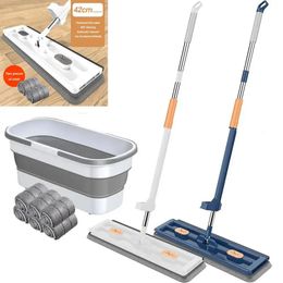 Mops Enlarged Floor Mop Bucket Set Hand Washing Free Lazy Squeeze Household Automatic Dehydration Magic Flat Cleaning Tools 231215