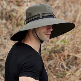 Wide Brim Hats Bucket Hats Summer Men15CM Quick-drying Wide Brim Bucket Hats Unisex Outdoor Sunscreen Panama Big Eaves Fishing Hats Eye Protection Visors YQ231215