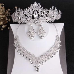 Baroque Luxury Crystal Beads Bridal Jewelry Sets Tiaras Crown Necklace Earrings Wedding African Beads Jewelry Set 2106192236