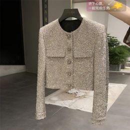 Women's Jackets Chic Women Bright Thread Woven Tweed Blazers Coat Autumn Short Weaved OL Cardigan High Waist Single breasted Tops Jacket Abrigos 231214