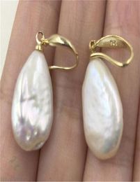 1418MM Huge White Baroque Pearl Earrings 18K Goldplated Hook natural AAA aurora HUGE 2110133950594