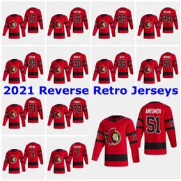 CUSTOM 2021 Reverse Retro Ottawa Senators Jerseys 28 Connor Brown Jersey 21 Logan Brown 10 Anthony Duclair 63 Tyler Ennis Mens Custom Stitch