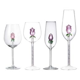Rose Wine Glasses Mugs with Rose Inside Wine Glass Great for Week Gifts for Birthday Wedding Party Christmas Celebration 35ED X070293R