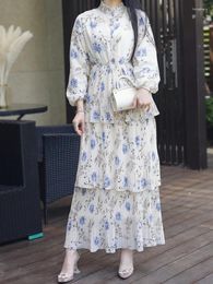 Ethnic Clothing Chiffon Abaya Dubai Turkey Printed Muslim Dresses For Women Elegant Evening Party Long Dress Modest Islamic Kaftan Robe