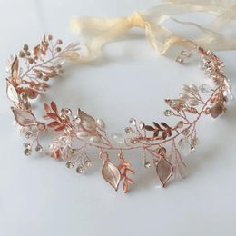 Hair Clips Copper Wire Delicate Crystal Leaf Bridal Headband Handmade Vine Rhinestone Headpiece Wedding Accessory