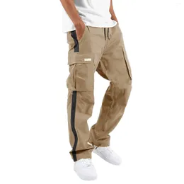 Men's Pants Four Seasons Street Leisure Sweatpants Multiple Pocket Waist Lace Up Colour Block Work With Standard Woven