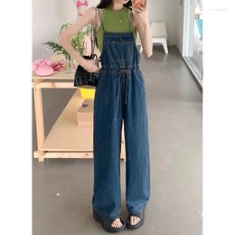 Women's Jeans Korean Style Women Denim Strap Pants Vintage High Waist Drawstring Skinny Overalls Loose Straight Female Jean Jumpsuits