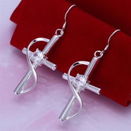 women's white gemstone 925 silver Dangle Chandelier earring Inlaid stone cross sterling silver plate earrings GSSE1942737