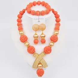 Necklace Earrings Set Fashion African Jewellery Orange Artifical Coral For Women