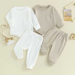 Clothing Sets 2023-09-05 0-24M Newborn Baby Fall Outfits Girl Boy Solid Colour Crewneck Oversized Sweatshirt Romper Pant Clothes Set
