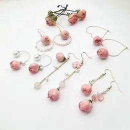 Dangle Earrings Fashion True Flower Pink Rose Preserved-Flowers Light Luxury And High Quality