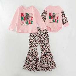 Clothing Sets Girlymax Fall Winter Sibling Merry Christmas Baby Girls Leopard Pants Set Romper Kids Clothes Long Sleeve 231215