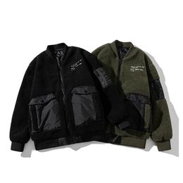 Men's Down Parkas Spring Padded Jacket Men with Hat Men's Sheepskin Jacket Fleece Harajuku College Jacket Outerwear Quilted Y2K Streetwear 231214