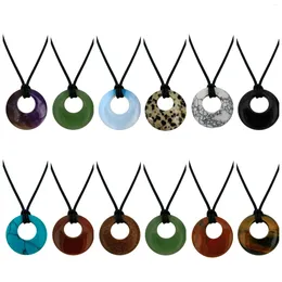 Pendant Necklaces Crystal Circle Donut Healing Necklace Natural Semi-Precious Chakra Gemstone Amulet Lucky Coin Donuts Charm Protection