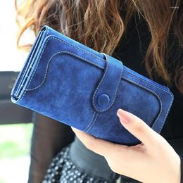 Wallets Vintage Frosted Faux Suede Long Wallet Women Matte Leather Lady Purse High Quality Female Card Holder Clutch Carteras