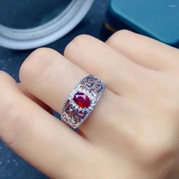 Cluster Rings Vintage Sterling Silver Ruby Ring 4mm 6mm Natural Solid 925 Jewellery Gift For Woman