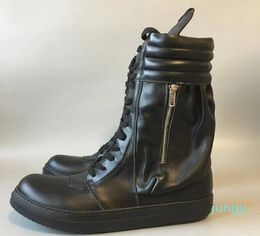 Full Black high top lace up hip hop rock street punk Boots genuine leather trainer