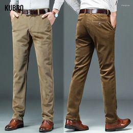 Men's Pants KUBRO Autumn Winter Corduroy Men Thick Cotton Business Straight Khaki Blue Coffee Classic Pant Fleece Trousers Male 30-40