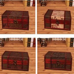 Vintage Metal Lock Wooden Storage Boxes Traditional Chinese Retro Treasure Chest Classic Desktop Jewelry Display Case284A