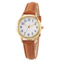 Casual Style Clear Numbers Fine Leather Strap Quartz Womens Watches Simple Elegant Students Watch 31MM Dial Metal Buckle Wristwatc270g